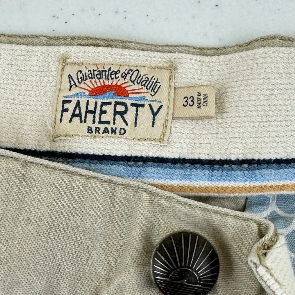 Faherty All Day Shorts Mens 33 Khaki Flat Front Chino Casual Beach Golf